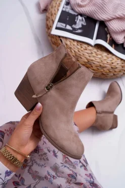 Boto Botki Na Słupku|Botki Na Obcasie*Botki Damskie Na Obcasie Suwak Zamszowe Beżowe Farre