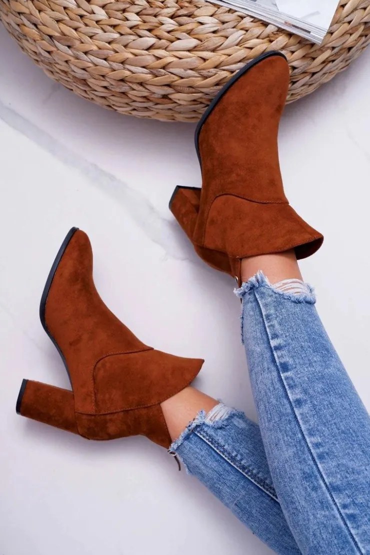 Damskie Buty Sergio Leone Botki Damskie Na Obcasie Sergio Leone Camel BT525