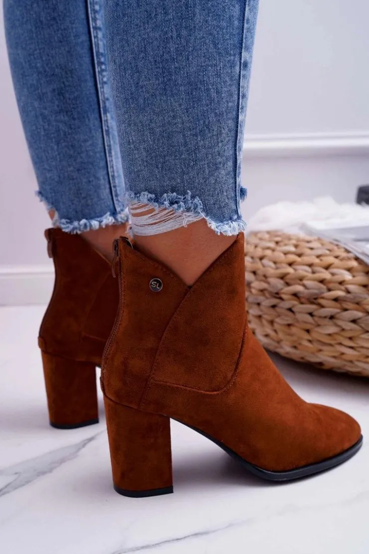 Damskie Buty Sergio Leone Botki Damskie Na Obcasie Sergio Leone Camel BT525