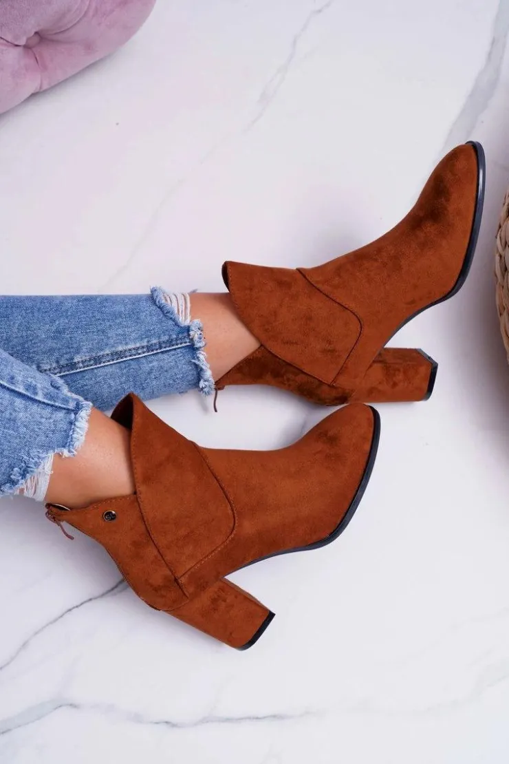 Damskie Buty Sergio Leone Botki Damskie Na Obcasie Sergio Leone Camel BT525