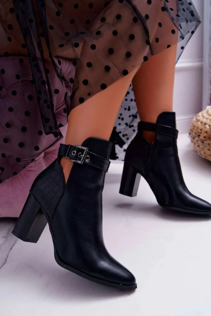 Best Boto Botki Damskie Na Obcasie Czarne Getren