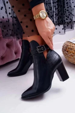 Best Boto Botki Damskie Na Obcasie Czarne Getren