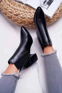 Boto Botki Na Słupku|Botki Zimowe Damskie*Botki Damskie Na Obcasie Z Gumkami Czarne Trini