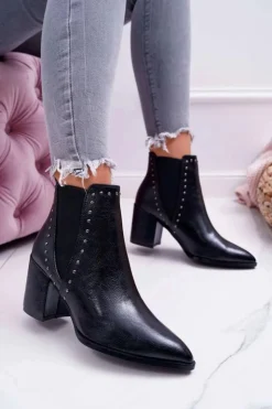 Boto Botki Na Słupku|Botki Zimowe Damskie*Botki Damskie Na Obcasie Z Gumkami Czarne Trini