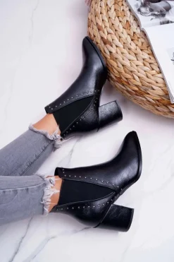 Boto Botki Na Słupku|Botki Zimowe Damskie*Botki Damskie Na Obcasie Z Gumkami Czarne Trini