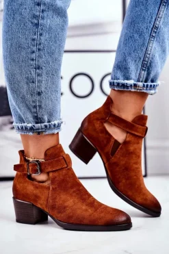 Best Buty damskie Vinceza Botki Damskie Na Obcasie Z Wycięciami Camel Sicily
