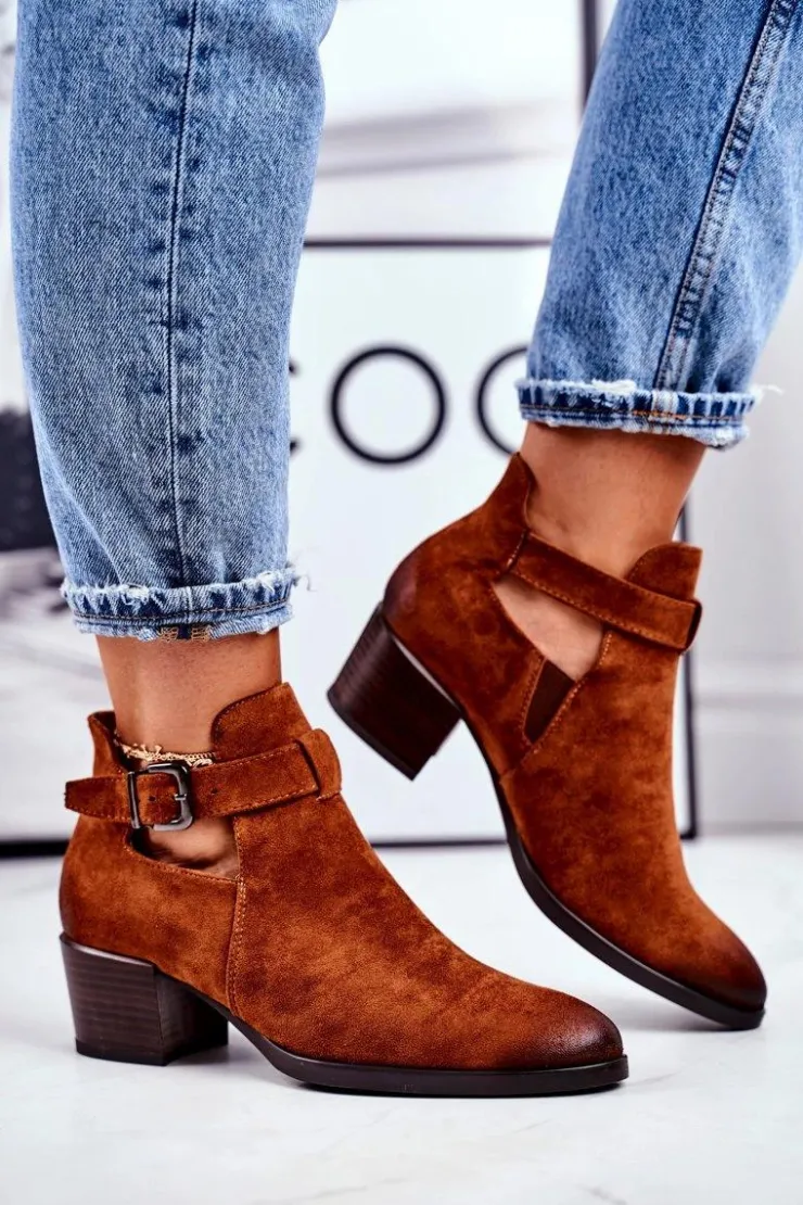 Best Buty damskie Vinceza Botki Damskie Na Obcasie Z Wycięciami Camel Sicily