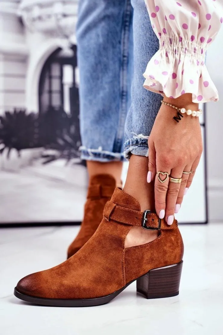 Best Buty damskie Vinceza Botki Damskie Na Obcasie Z Wycięciami Camel Sicily