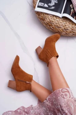 Discount Boto Botki Damskie Na Obcasie Zamszowe Camel Gomen