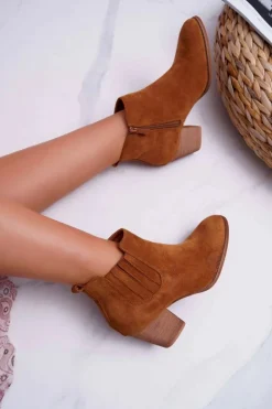 Discount Boto Botki Damskie Na Obcasie Zamszowe Camel Gomen