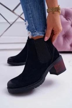 Damskie Buty Sergio Leone Botki Damskie Na Obcasie Sergio Leone Czarne BT702