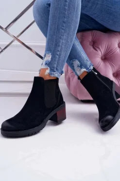 Damskie Buty Sergio Leone Botki Damskie Na Obcasie Sergio Leone Czarne BT702