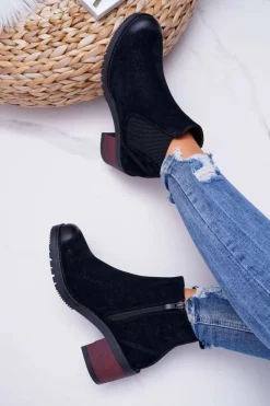 Damskie Buty Sergio Leone Botki Damskie Na Obcasie Sergio Leone Czarne BT702