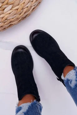 Damskie Buty Sergio Leone Botki Damskie Na Obcasie Sergio Leone Czarne BT702