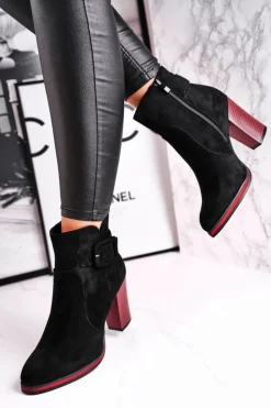 Buty Sergio Leone Botki Na Słupku|Czarne Botki*Botki Damskie Na Obcasie Sergio Leone Czarne BT533