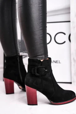 Buty Sergio Leone Botki Na Słupku|Czarne Botki*Botki Damskie Na Obcasie Sergio Leone Czarne BT533