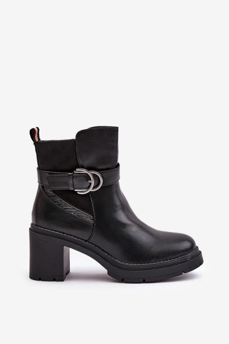 Outlet Boto Botki Damskie Na Obcasie Słupku Ocieplane Na Zamek Czarne Inabelle