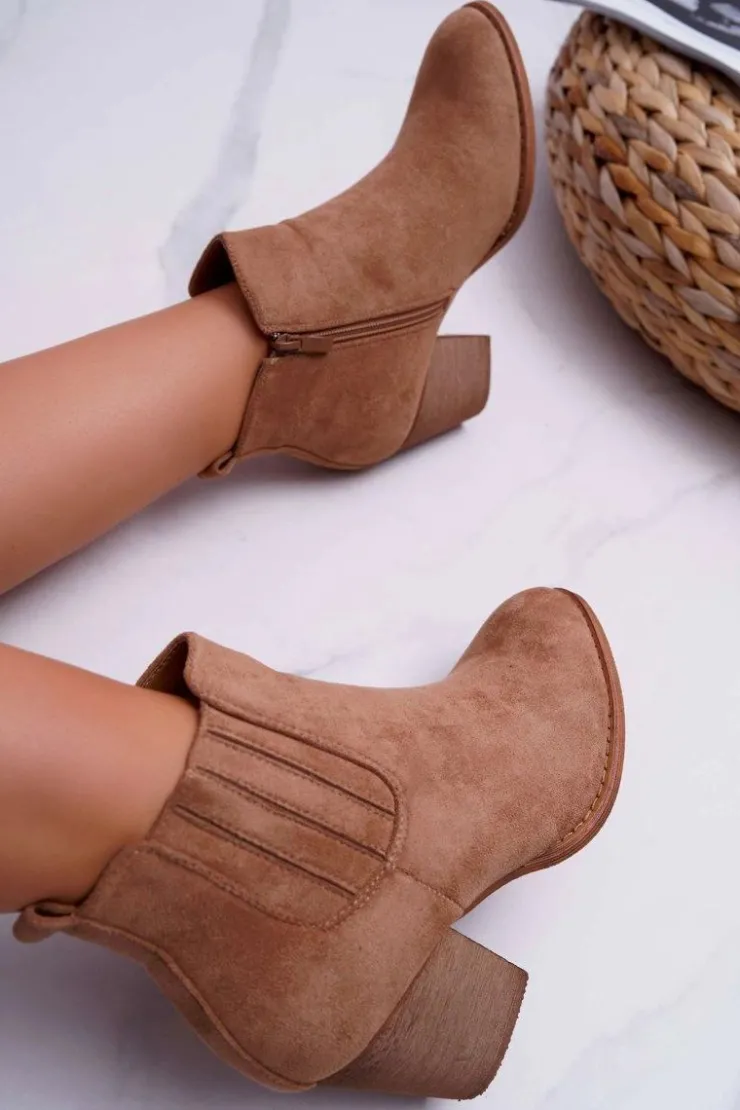 Boto Botki Na Słupku|Botki Zimowe Damskie*Botki Damskie Na Obcasie Zamszowe Beżowe Gomen