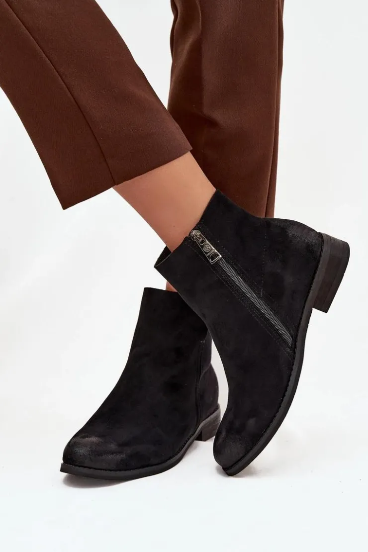 Discount Buty damskie Vinceza Botki Damskie Na Płaskim Obcasie Vinceza 39961 Czarne Czarny