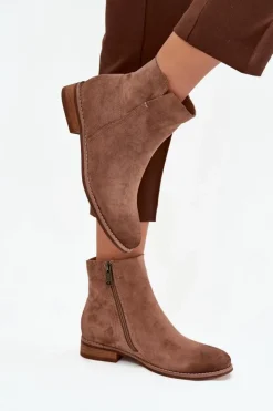 Buty damskie Vinceza Brązowe I Beżowe Botki|Botki Płaskie*Botki Damskie Na Płaskim Obcasie Vinceza 39961 Jasnobrązowe Brązowy