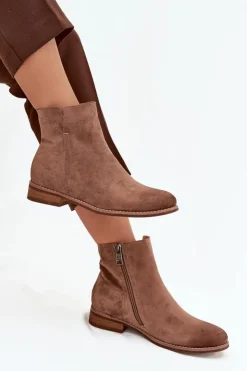 Buty damskie Vinceza Brązowe I Beżowe Botki|Botki Płaskie*Botki Damskie Na Płaskim Obcasie Vinceza 39961 Jasnobrązowe Brązowy