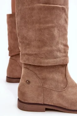 Clearance Evento Botki Damskie Na Płaskim Obcasie Z Marszczoną Cholewką Beżowe Kotine