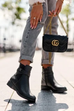 Damskie Boto Botki Damskie Na Płaskim Obcasie Czarne Noria