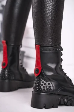 Boto Damskie Trapery|Botki Sznurowane*Botki Damskie Na Platformie Grunge Czarne Angels Rock