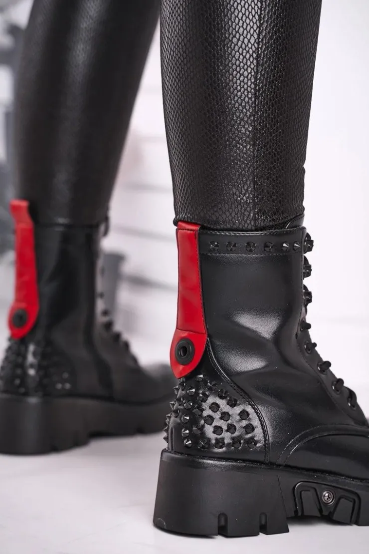 Boto Damskie Trapery|Botki Sznurowane*Botki Damskie Na Platformie Grunge Czarne Angels Rock