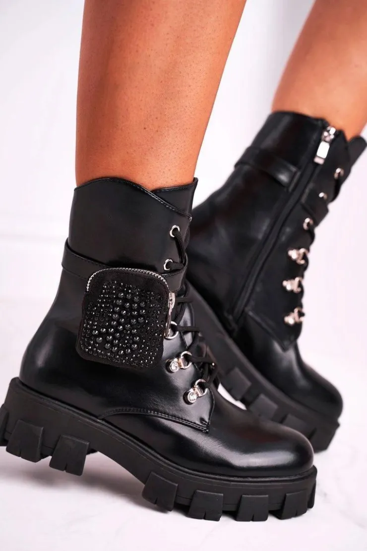 Sale Boto Botki Damskie Na Platformie Ocieplane Czarne Seul