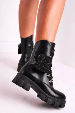 Sale Boto Botki Damskie Na Platformie Ocieplane Czarne Seul