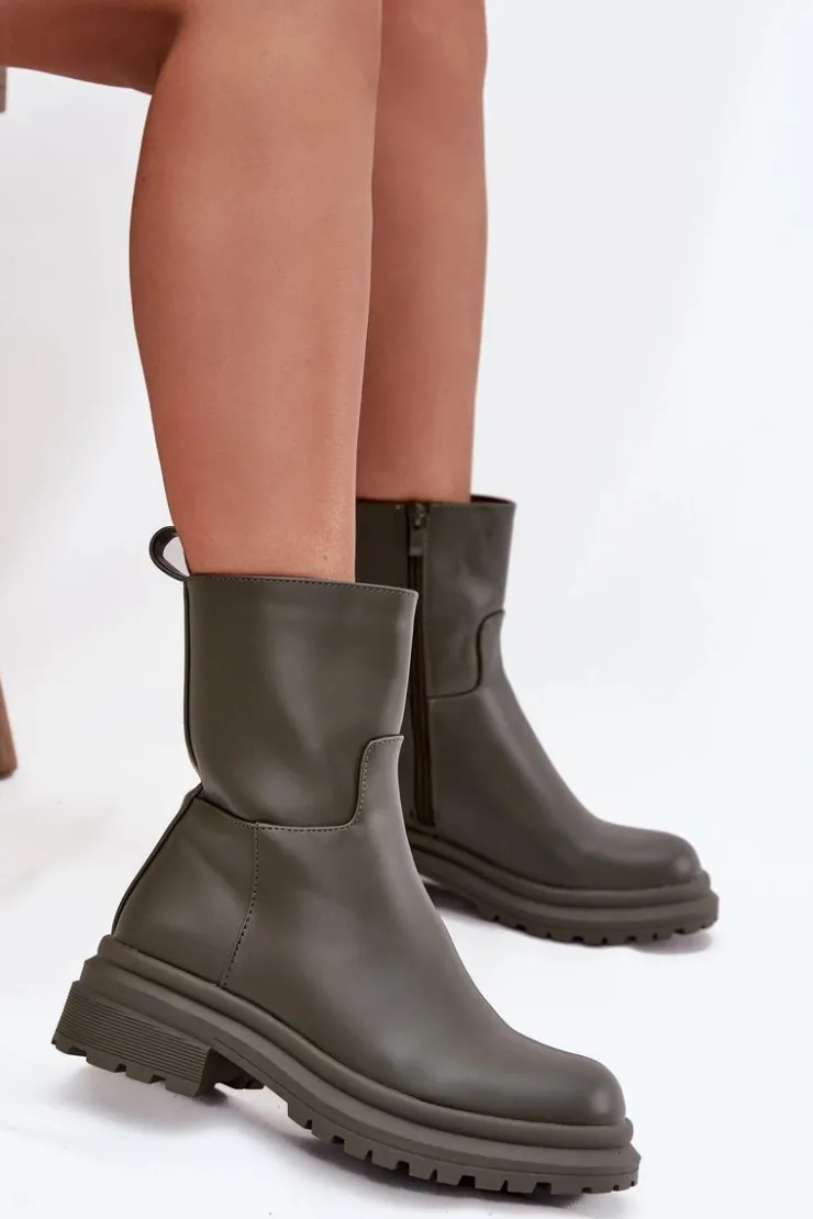 Damskie Boto Botki Damskie Na Platformie I Płaskim Obcasie Zielone Levira