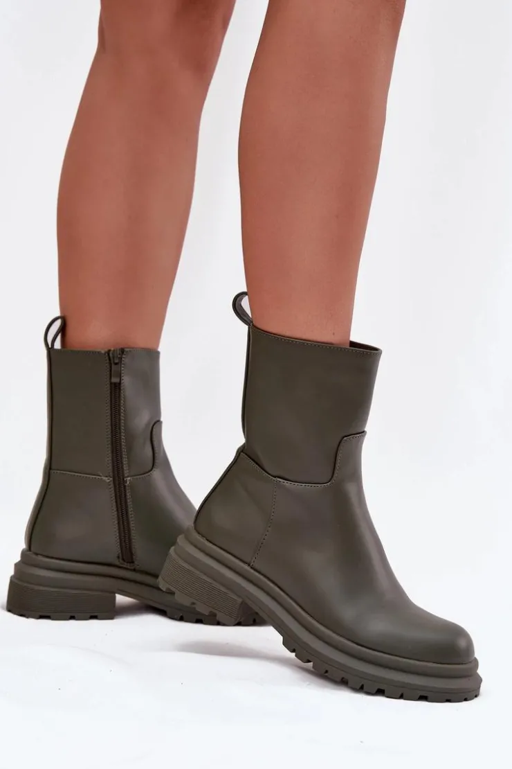 Damskie Boto Botki Damskie Na Platformie I Płaskim Obcasie Zielone Levira