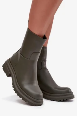 Damskie Boto Botki Damskie Na Platformie I Płaskim Obcasie Zielone Levira
