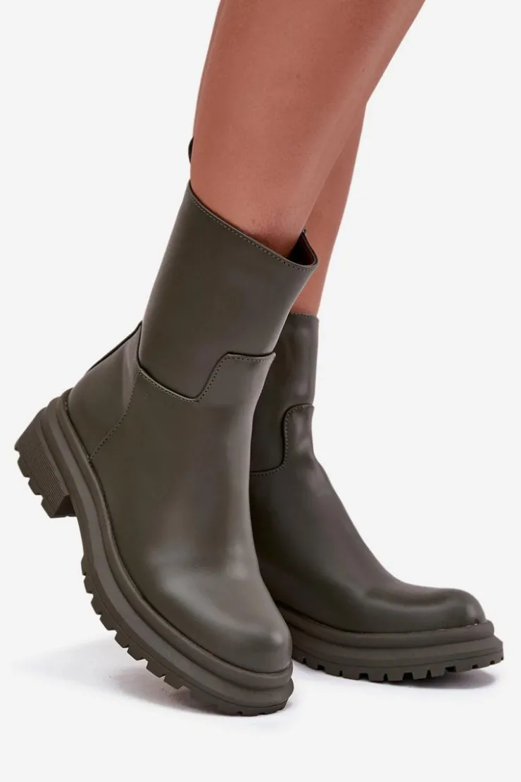 Damskie Boto Botki Damskie Na Platformie I Płaskim Obcasie Zielone Levira