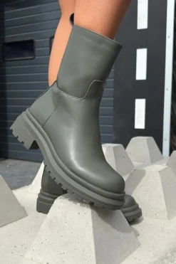 Damskie Boto Botki Damskie Na Platformie I Płaskim Obcasie Zielone Levira