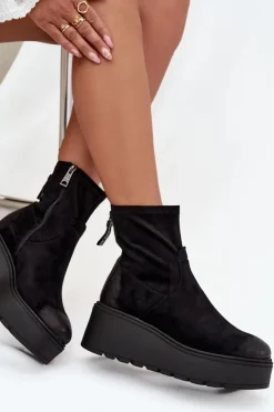 Damskie Buty damskie Vinceza Botki Damskie Na Platformie Ocieplane Vinceza 58596 Czarne