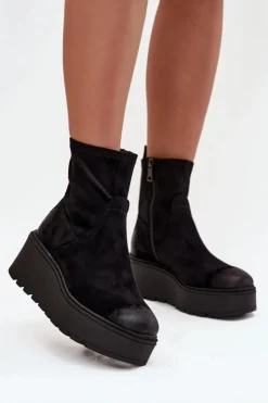 Damskie Buty damskie Vinceza Botki Damskie Na Platformie Ocieplane Vinceza 58596 Czarne