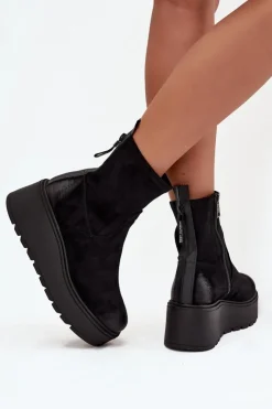 Damskie Buty damskie Vinceza Botki Damskie Na Platformie Ocieplane Vinceza 58596 Czarne