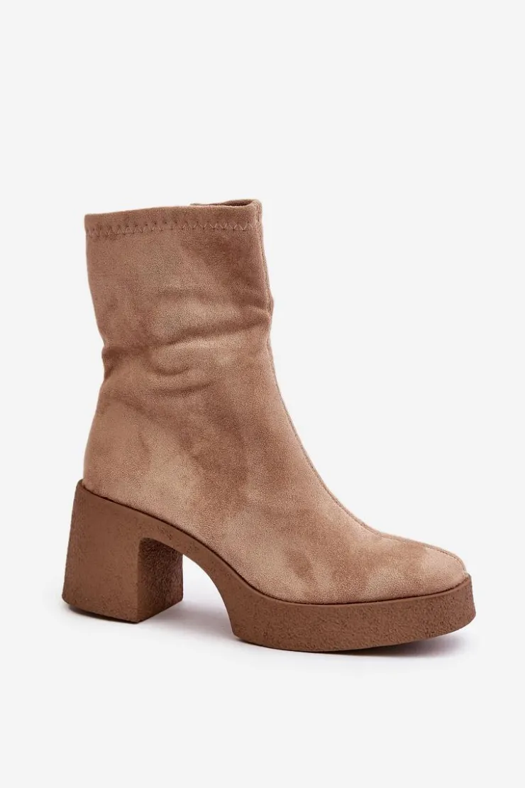 Damskie Damskie buty S.Barski Botki Damskie Na Platformie I Masywnym Obcasie S.Barski HY42-739 Beżowe