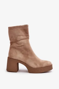 Damskie Damskie buty S.Barski Botki Damskie Na Platformie I Masywnym Obcasie S.Barski HY42-739 Beżowe