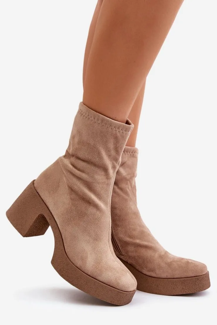 Damskie Damskie buty S.Barski Botki Damskie Na Platformie I Masywnym Obcasie S.Barski HY42-739 Beżowe