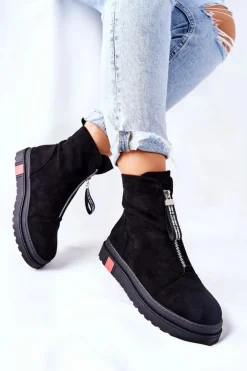 Damskie Boto Botki Damskie Na Platformie Czarne Charlee