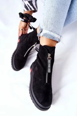 Damskie Boto Botki Damskie Na Platformie Czarne Charlee