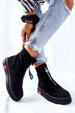 Damskie Boto Botki Damskie Na Platformie Czarne Charlee