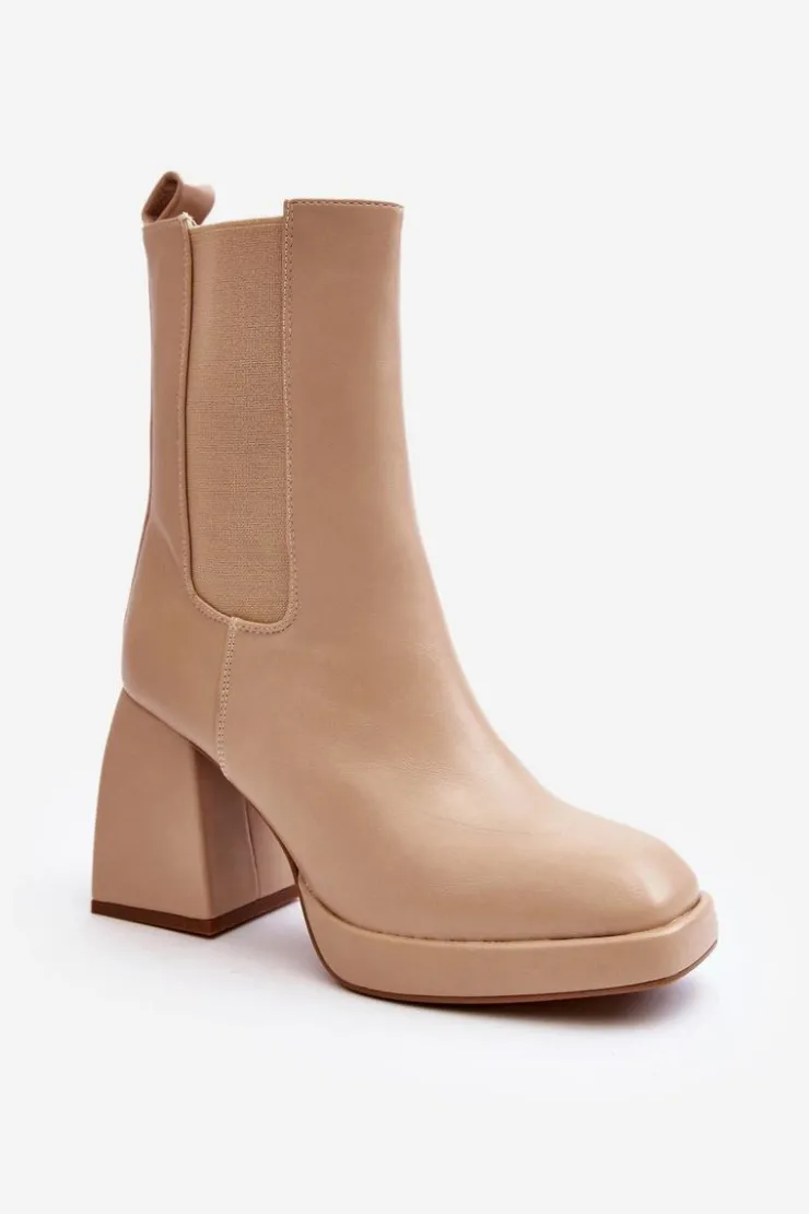 Boto Botki Ocieplane|Brązowe I Beżowe Botki*Botki Damskie Na Platformie I Obcasie Beżowe Stelares Beżowy