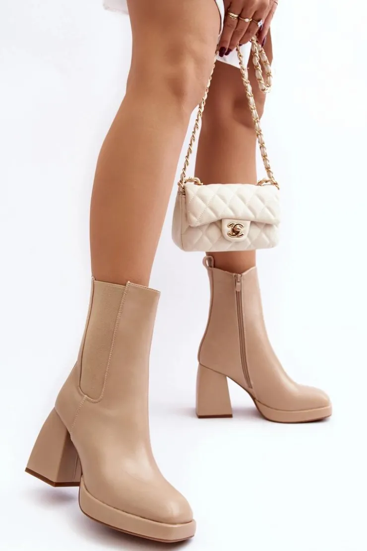 Boto Botki Ocieplane|Brązowe I Beżowe Botki*Botki Damskie Na Platformie I Obcasie Beżowe Stelares Beżowy