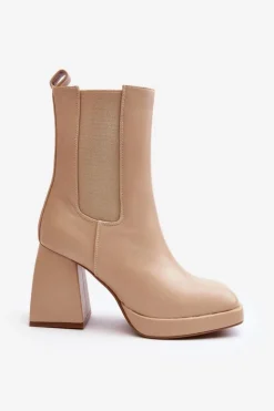 Boto Botki Ocieplane|Brązowe I Beżowe Botki*Botki Damskie Na Platformie I Obcasie Beżowe Stelares Beżowy