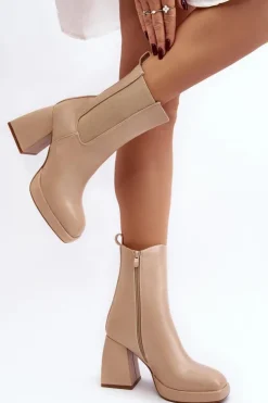 Boto Botki Ocieplane|Brązowe I Beżowe Botki*Botki Damskie Na Platformie I Obcasie Beżowe Stelares Beżowy
