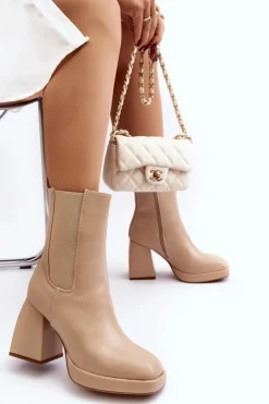 Boto Botki Ocieplane|Brązowe I Beżowe Botki*Botki Damskie Na Platformie I Obcasie Beżowe Stelares Beżowy